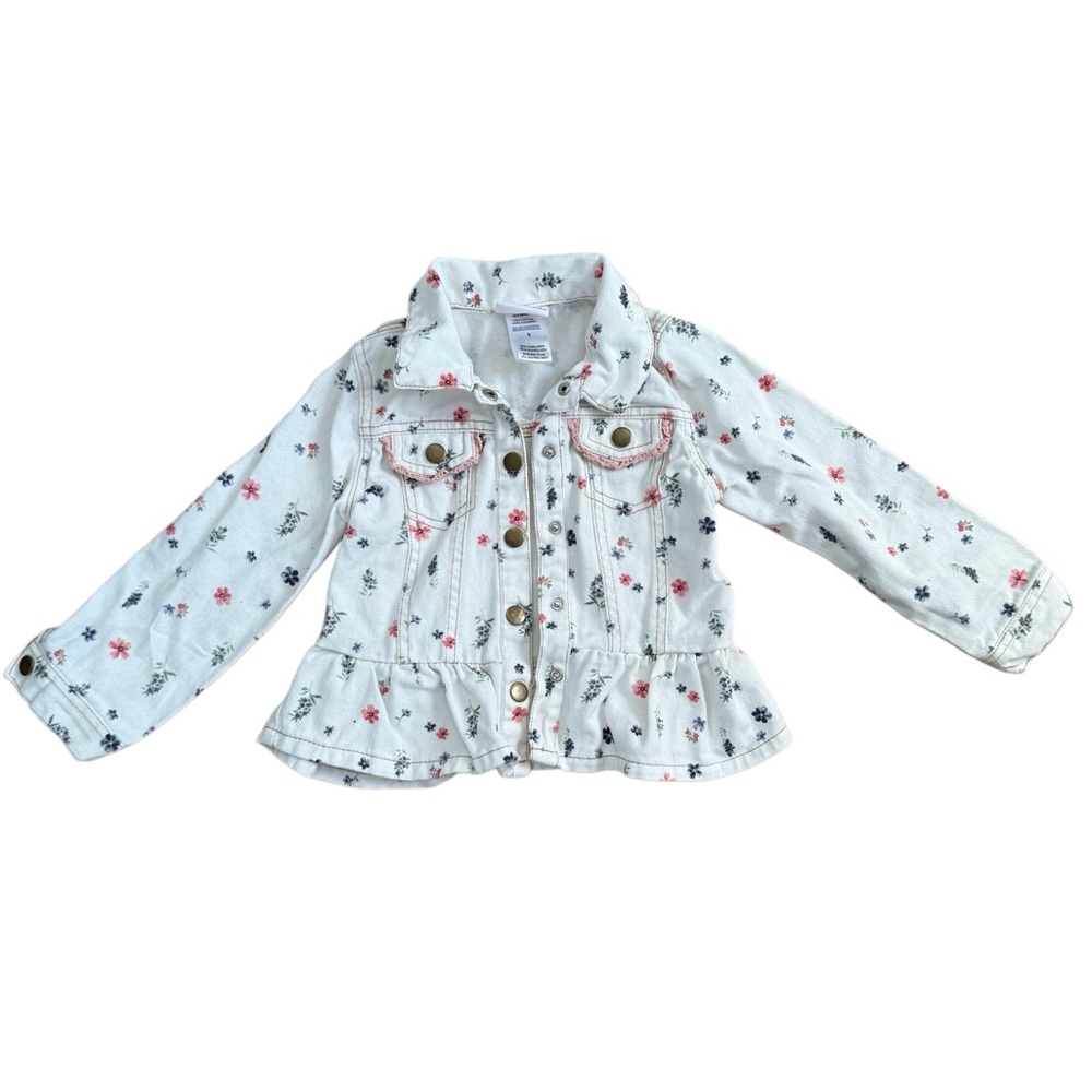 Little lass white floral print jacket. Size 5